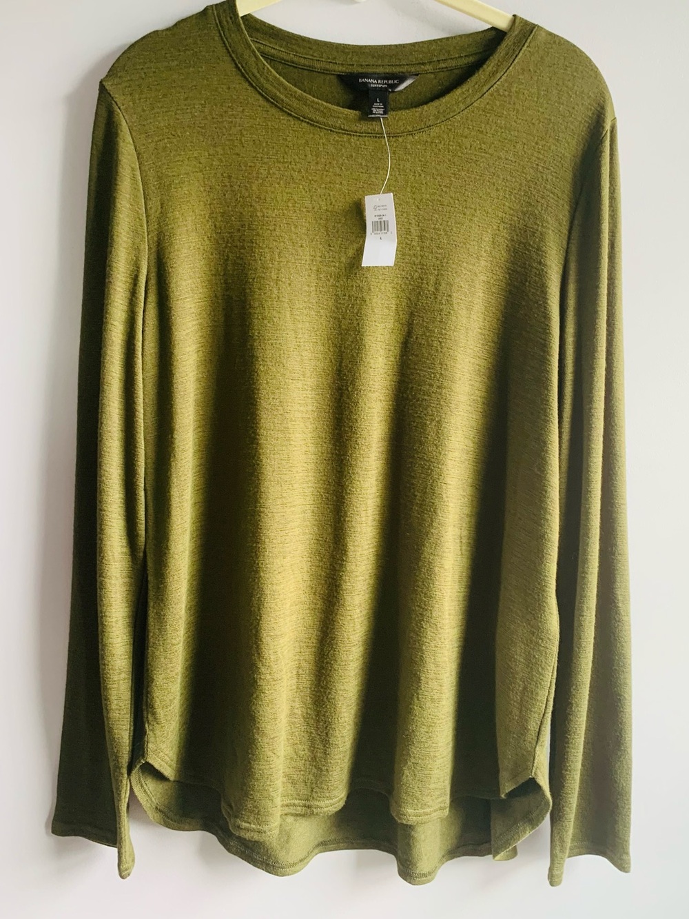 NWT Banana Republic Luxespun Knit Top Olive Green Office Business Casual Large